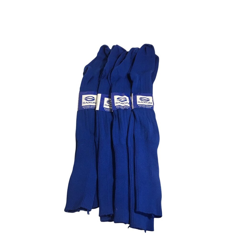 Saxon Soccer Socks Blue Nylon Stretch Size 10-13 Shoe Size 7-12 Pack Of 4